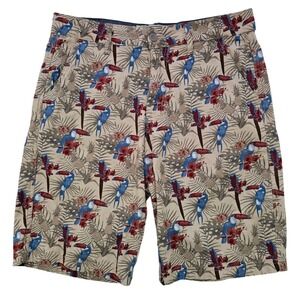 Vintage Genes 1891 Men's Slim Fit Toucan Tropical Print Flat Front Shorts 32
